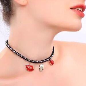 Rope Chain Skeleton Heart Charm Choker Halloween Necklace